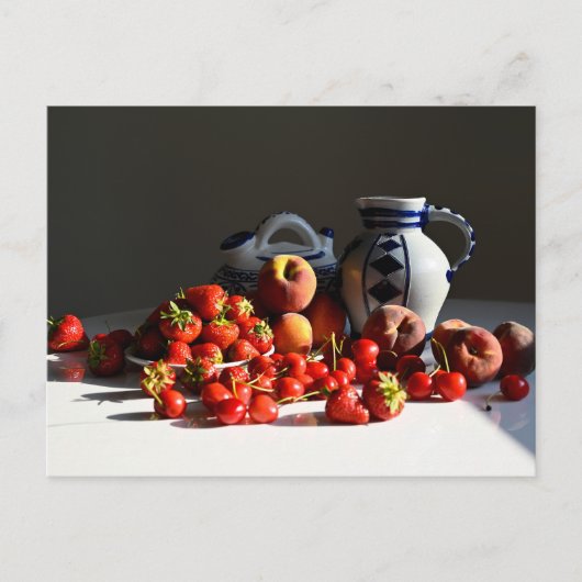 Stilleven met aardbeien, perziken en kersen briefkaart (Voorkant)