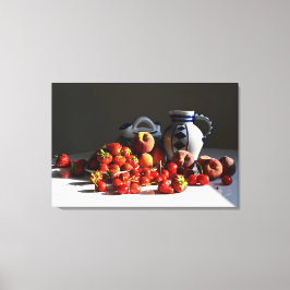 Stilleven met aardbeien, perziken en kersen canvas afdruk