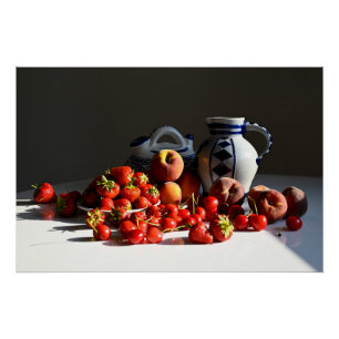 Stilleven met aardbeien, perziken en kersen perfect poster