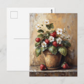 Stilleven met aardbeiplant in een pot in rustieke  briefkaart (Voorkant / Achterkant)