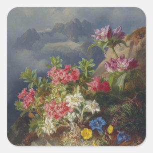 Stilleven met alpenbloemen - Andreas Lach Vierkante Sticker