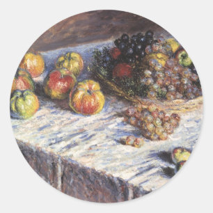 Stilleven met appels en druiven van Claude Monet Ronde Sticker