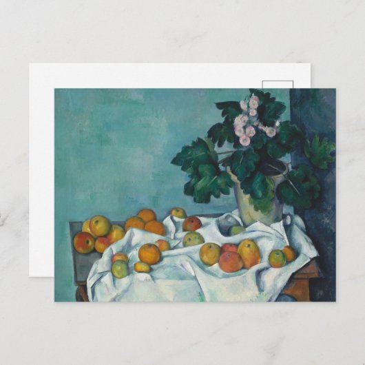 Stilleven met appels en een pot met primroses: briefkaart (Voorkant / Achterkant)