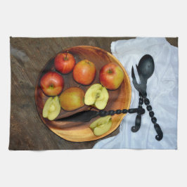 Stilleven met appels theedoek