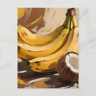 Stilleven met bananen en kokosnoot briefkaart