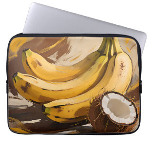 Stilleven met bananen en kokosnoot laptop sleeve