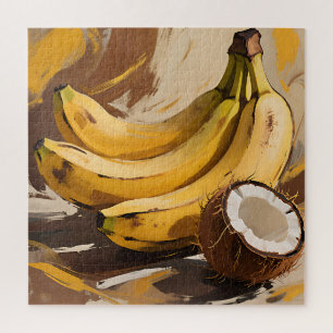Stilleven met bananen en kokosnoot legpuzzel