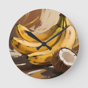 Stilleven met bananen en kokosnoot ronde klok