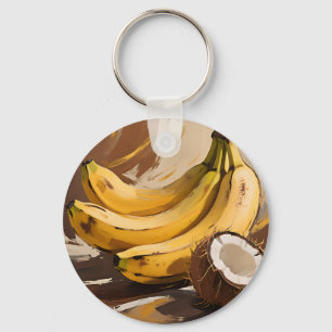Stilleven met bananen en kokosnoot sleutelhanger