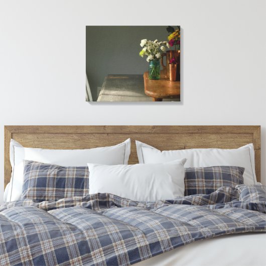 Stilleven met blauw glas canvas afdruk (Insitu (Slaapkamer))