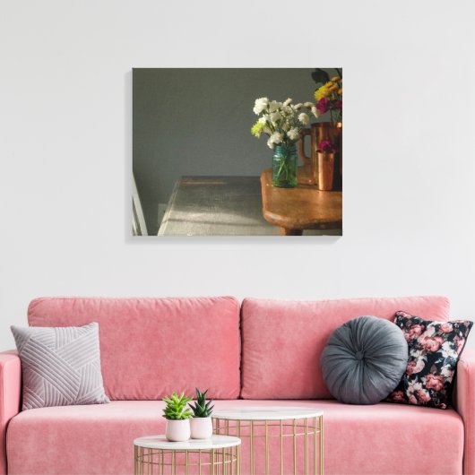 Stilleven met blauw glas canvas afdruk (Insitu (Woonkamer))