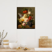 Stilleven met bloemen en fruit, 1827 poster (Keuken)
