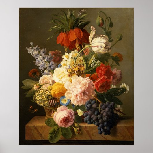 Stilleven met bloemen en fruit, 1827 poster (Voorkant)