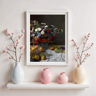 Stilleven met bloemen en fruit van Claude Monet Poster