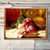 Stilleven met bloemen en glas, poster
