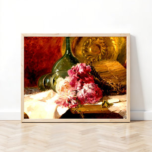 Stilleven met bloemen en glas,  poster