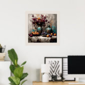 Stilleven met bloemen en pruimen - Print (Thuiskantoor)