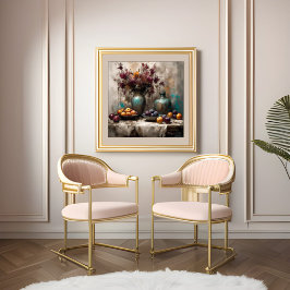 Stilleven met bloemen en pruimen - Print