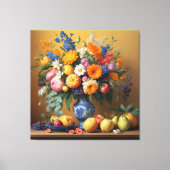 Stilleven met Bloemen in Delftbaluwe vaas en Fruit Canvas Afdruk (Voorkant)