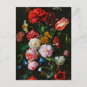 Stilleven met bloemen in een glazen vaas briefkaart