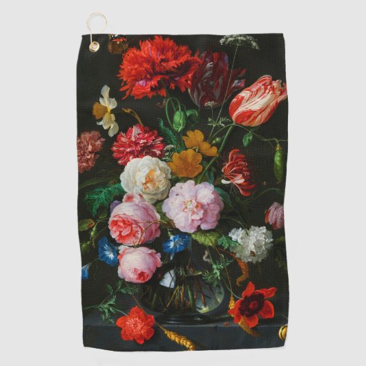 Stilleven met bloemen in een glazen vaas golfhanddoek (Voorkant)