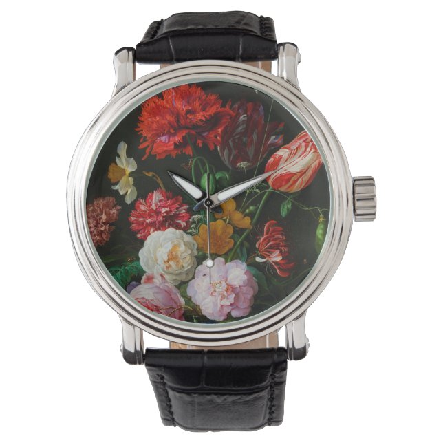 Stilleven met bloemen in een glazen vaas horloge (Voorkant)