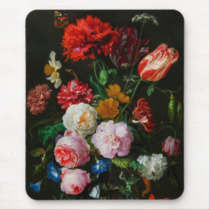 Stilleven met bloemen in een glazen vaas muismat