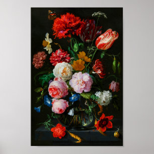 Stilleven met bloemen in een glazen vaas poster