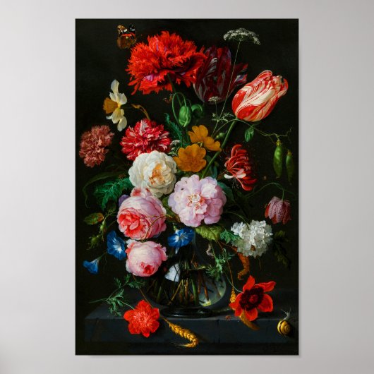 Stilleven met bloemen in een glazen vaas poster (Voorkant)