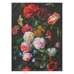 Stilleven met bloemen in een glazen vaas tafelkleed