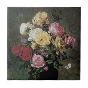 Stilleven met bloemen in vaas door Olaf Hermansen Tegeltje