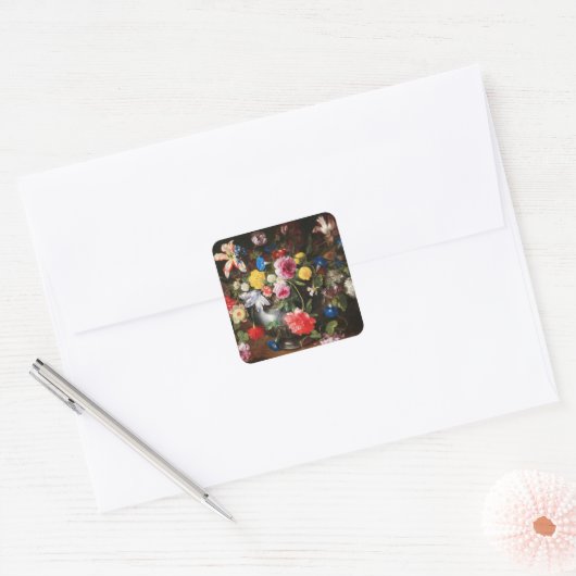 Stilleven met bloemen van Nicolas Baudesson Vierkante Sticker (Envelop)