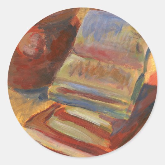 Stilleven met boeken schilderen ronde sticker (Voorkant)