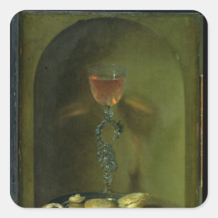 Stilleven met brood en wijnglas vierkante sticker