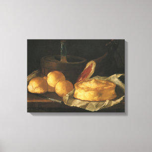 Stilleven met broodtaart en ham, Giuseppe Recco Canvas Afdruk