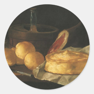 Stilleven met broodtaart en ham, Giuseppe Recco Ronde Sticker