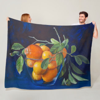 Stilleven met citroenen en sinaasappelboomtak fleece deken