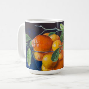 Stilleven met citroenen en sinaasappeltak koffiemok
