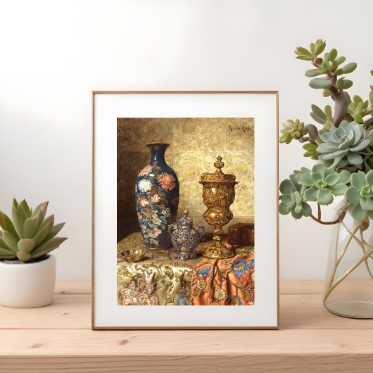 Stilleven met cloisonnévaas, poster