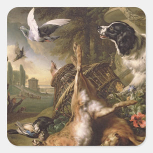 Stilleven met Dead Game en Hazen Vierkante Sticker