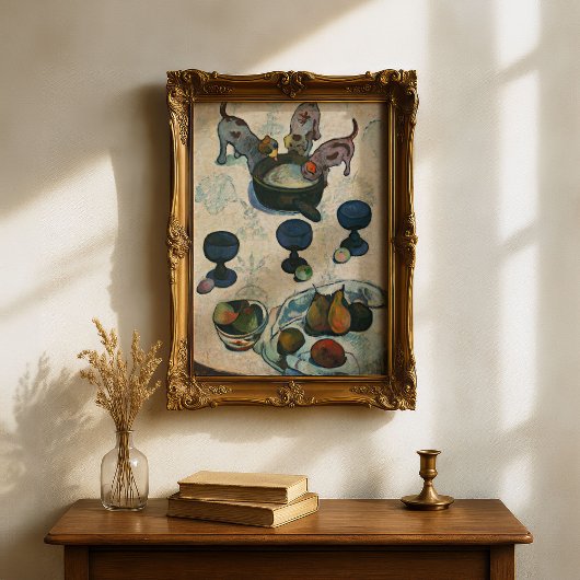 Stilleven met drie puppy's | Paul Gauguin Poster