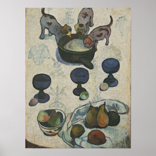 Stilleven met drie puppy's van Paul Gauguin Poster (Voorkant)