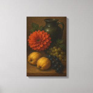 Stilleven met druiven, kweeperen en Dahlia Canvas Afdruk