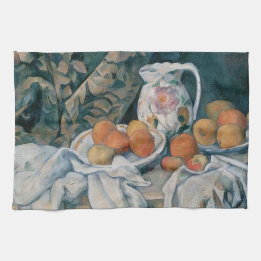  stilleven met een gordijn van Paul Cezanne Theedoek (Horizontaal)