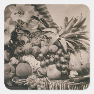 Stilleven met fruit, 1860 (foto sepia) vierkante sticker