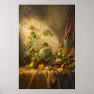 Stilleven met fruit en bloemen poster