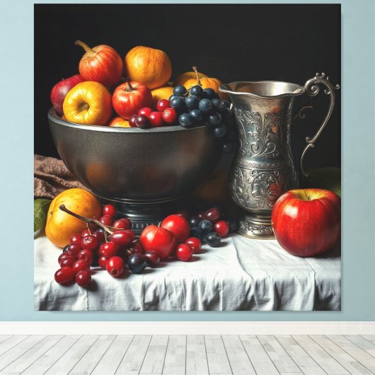 Stilleven met fruit en kruik canvas afdruk (Insitu (Houten vloer))