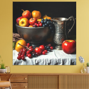 Stilleven met fruit en kruik canvas afdruk