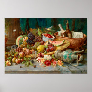 Stilleven met fruit en wijn koeler door Zatzka Poster