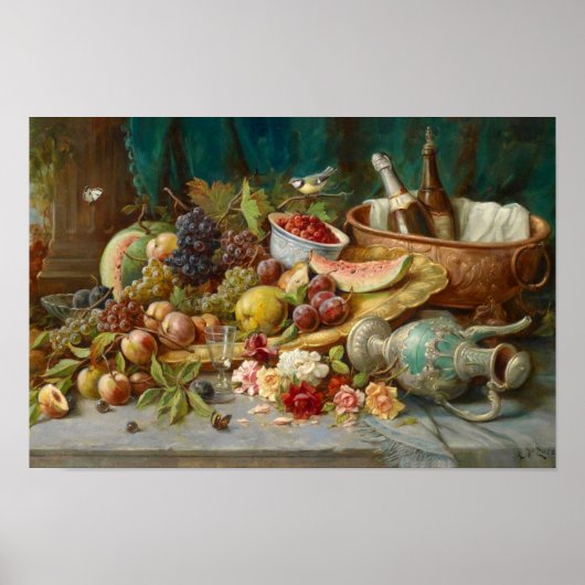 Stilleven met fruit en wijn koeler door Zatzka Poster (Voorkant)